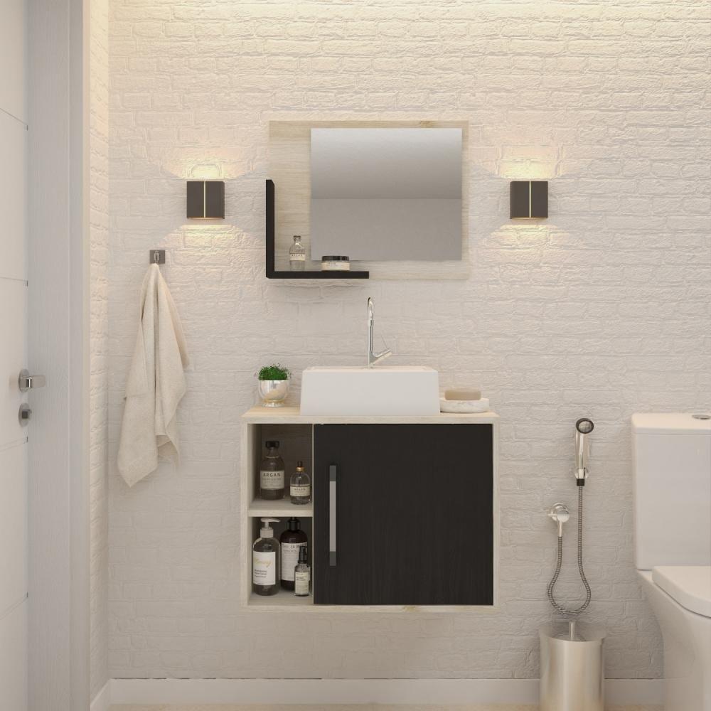 Conjunto Balcão C-cuba Q32 E Espelheira Soft 600 Snow C-branco Chess Snow C-preto ônix - 1