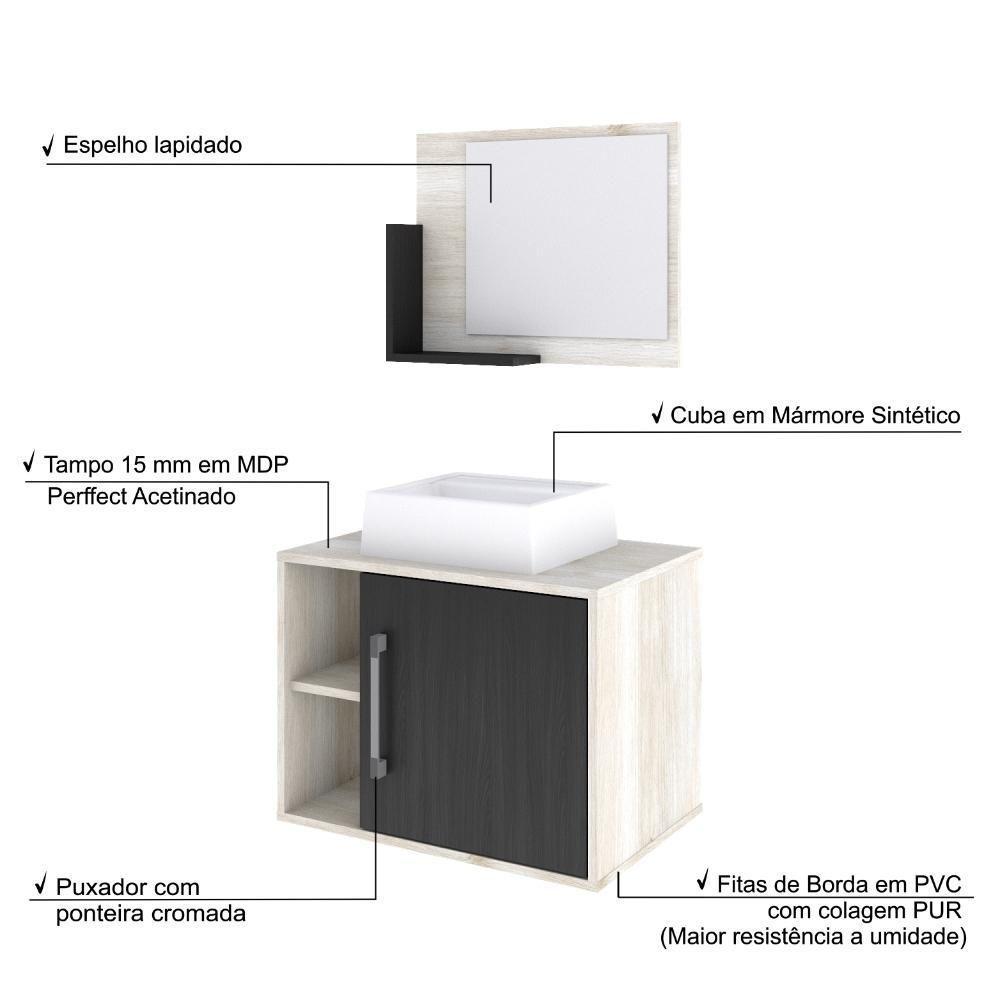 Conjunto Balcão C-cuba Q32 E Espelheira Soft 600 Snow C-branco Chess Snow C-preto ônix - 4