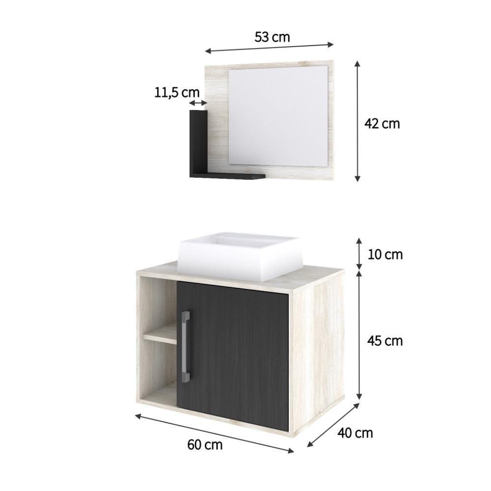 Conjunto Balcão C-cuba Q32 E Espelheira Soft 600 Snow C-branco Chess Snow C-preto ônix - 5
