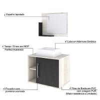 Conjunto Balcão C-cuba Q32 E Espelheira Soft 600 Snow C-branco Chess Snow C-preto ônix