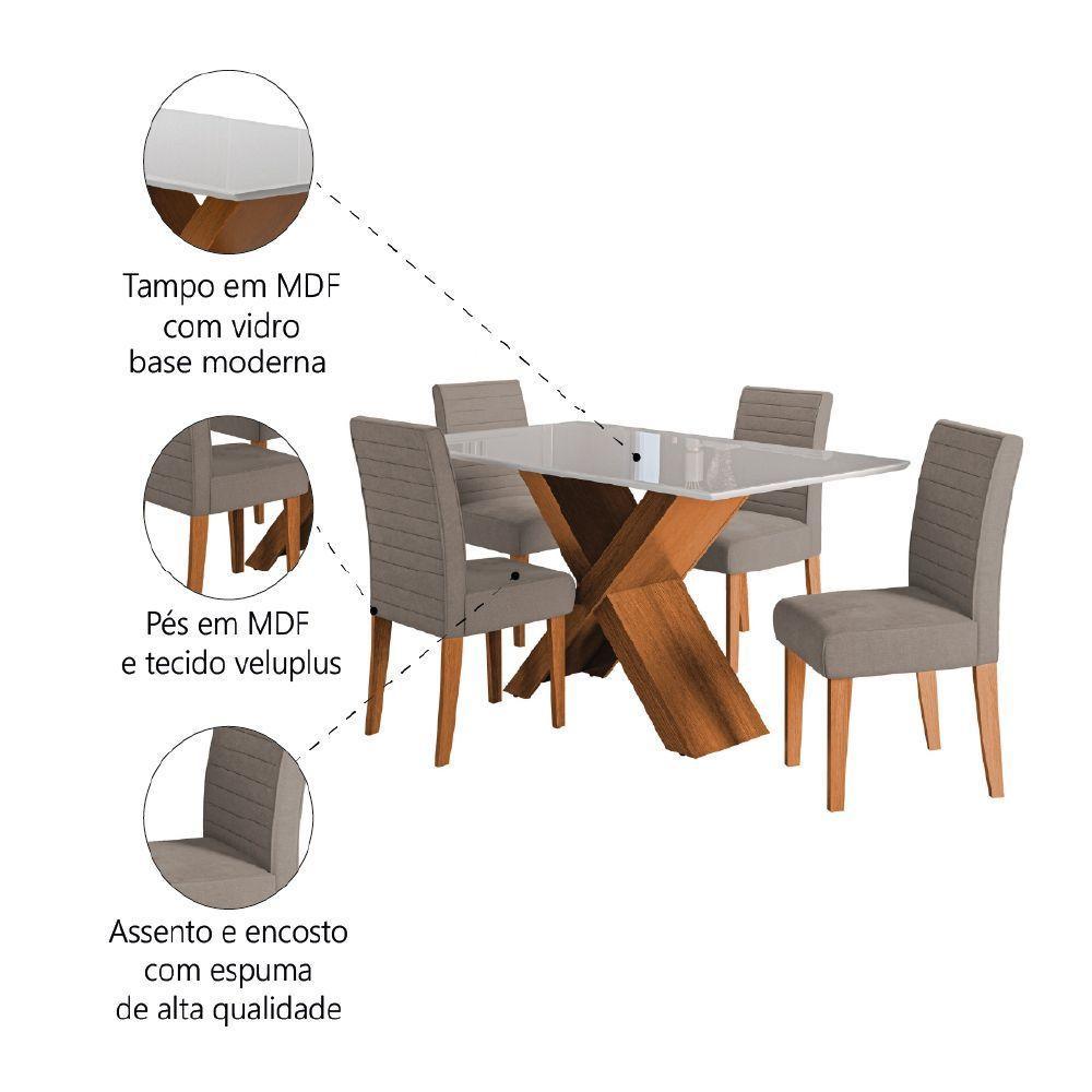 Conjunto Mesa de Jantar 1,36m Grécia com Tampo de Vidro 4 Cadeiras Creta - Dobuê - Madeirado/Mascavo - 6