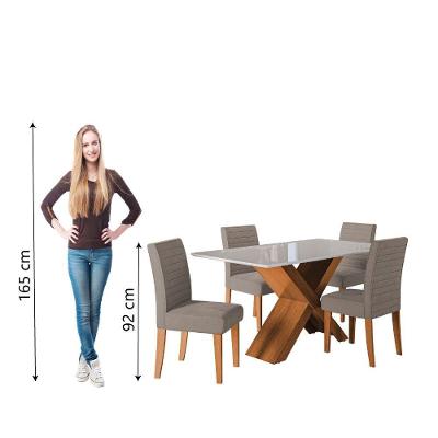 Conjunto Mesa de Jantar 1,36m Grécia com Tampo de Vidro 4 Cadeiras Creta - Dobuê - Madeirado/Mascavo