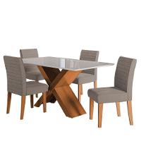 Conjunto Mesa de Jantar 1,36m Grécia com Tampo de Vidro 4 Cadeiras Creta - Dobuê - Madeirado/Mascavo - 1