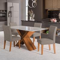 Conjunto Mesa de Jantar 1,36m Grécia com Tampo de Vidro 4 Cadeiras Creta - Dobuê - Madeirado/Mascavo - 2