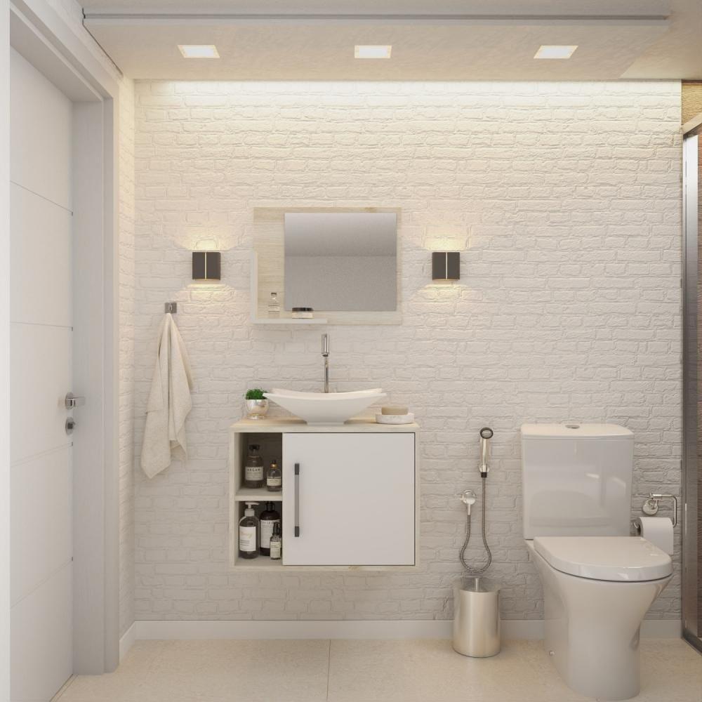 Conjunto Balcão C-cuba L38 E Espelheira Soft 600 Snow Snow C-branco Chess - 1