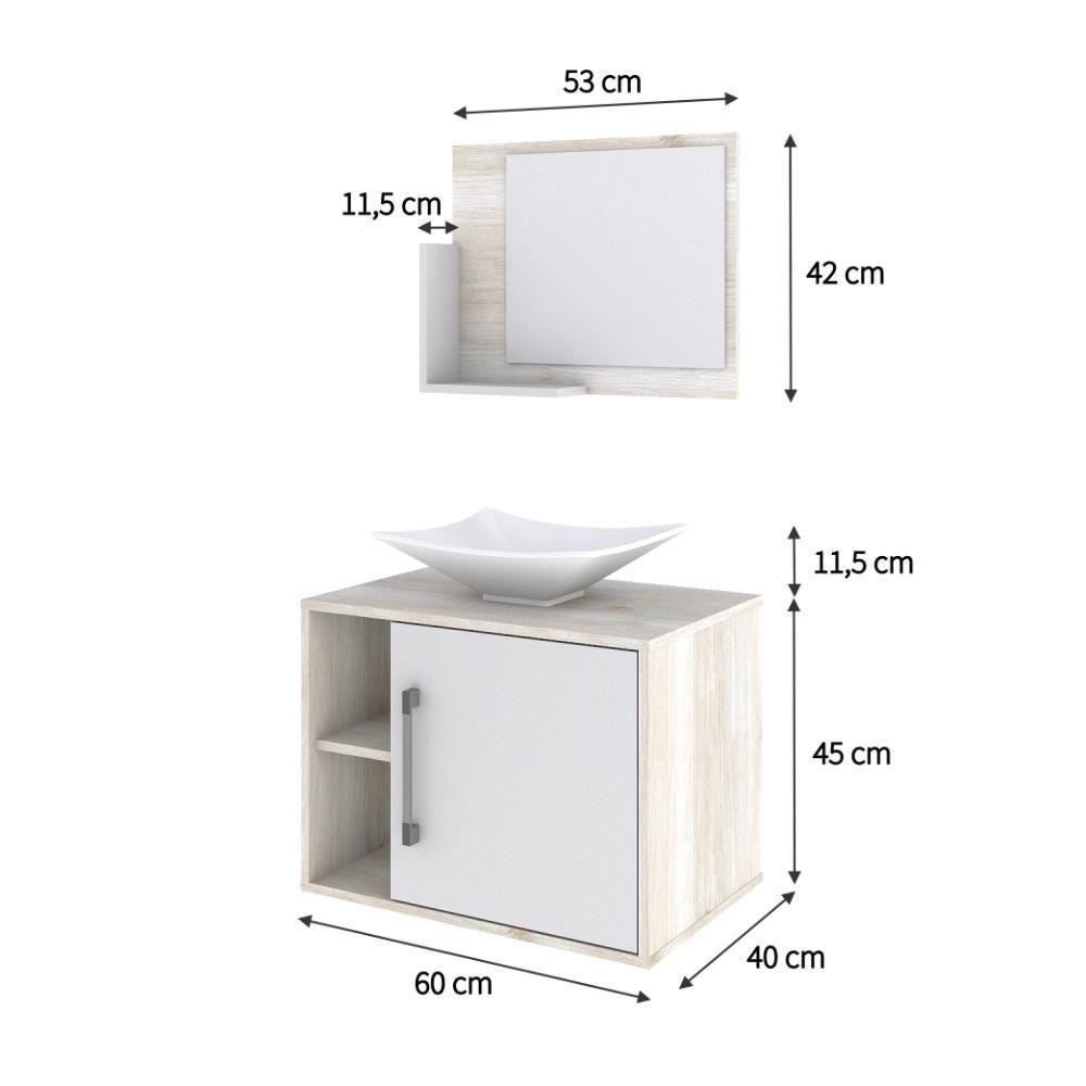 Conjunto Balcão C-cuba L38 E Espelheira Soft 600 Snow Snow C-branco Chess - 5