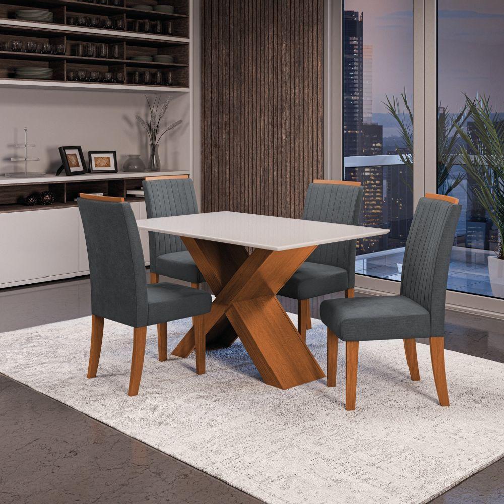 Conjunto Mesa de Jantar 4 Cadeiras Grécia com Tampo de Vidro 1,36m - Dobuê - Madeirado/Grafite - 2