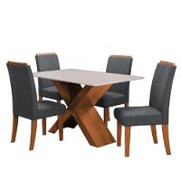 Conjunto Mesa de Jantar 4 Cadeiras Grécia com Tampo de Vidro 1,36m - Dobuê - Madeirado/Grafite - 1