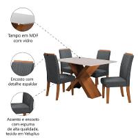 Conjunto Mesa de Jantar 4 Cadeiras Grécia com Tampo de Vidro 1,36m - Dobuê - Madeirado/Grafite - 5