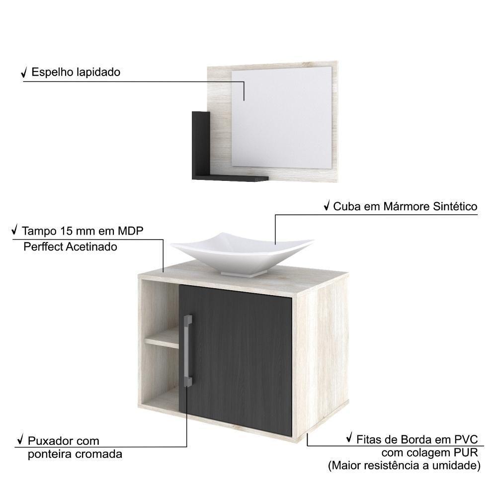Conjunto Balcão C-cuba L38 E Espelheira Soft 600 Snow C-branco Chess Snow C-preto ônix - 4