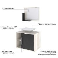 Conjunto Balcão C-cuba L38 E Espelheira Soft 600 Snow C-branco Chess Snow C-preto ônix