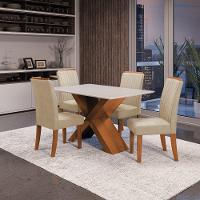 Conjunto Mesa De Jantar 4 Cadeiras Grécia Tampo De Vidro 1,36m - Dobuê- Madeirado / Bege - 2