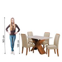 Conjunto Mesa De Jantar 4 Cadeiras Grécia Tampo De Vidro 1,36m - Dobuê- Madeirado / Bege - 6