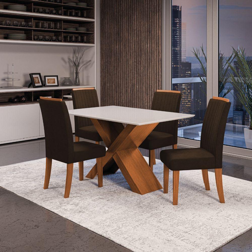 Conjunto Mesa De Jantar 1,36m Com Tampo De Vidro E 4 Cadeiras Grécia - Dobuê - Madeirado/Chocolate - 2