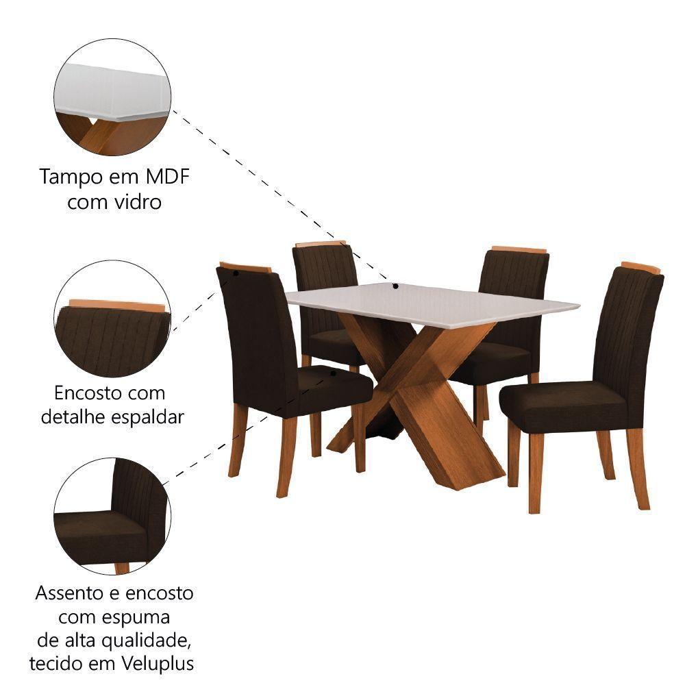 Conjunto Mesa De Jantar 1,36m Com Tampo De Vidro E 4 Cadeiras Grécia - Dobuê - Madeirado/Chocolate - 5