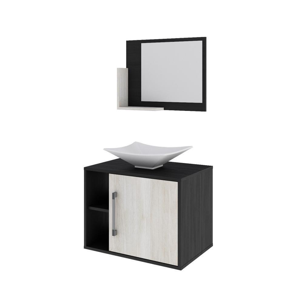 Conjunto Balcão C-cuba L38 E Espelheira Soft 600 Preto ônix C-nogal Preto Onix C-snow - 2