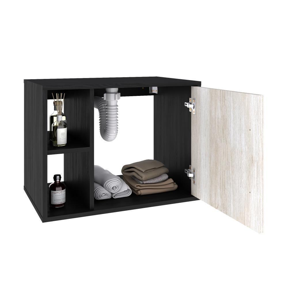 Conjunto Balcão C-cuba L38 E Espelheira Soft 600 Preto ônix C-nogal Preto Onix C-snow - 3