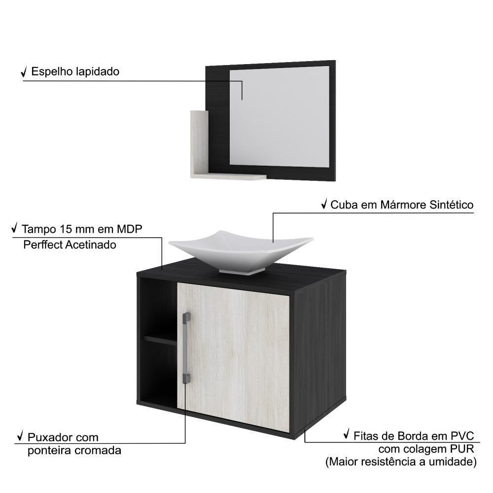 Conjunto Balcão C-cuba L38 E Espelheira Soft 600 Preto ônix C-nogal Preto Onix C-snow - 4