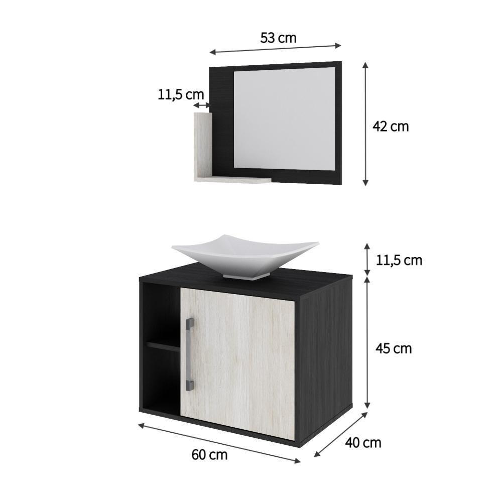 Conjunto Balcão C-cuba L38 E Espelheira Soft 600 Preto ônix C-nogal Preto Onix C-snow - 5