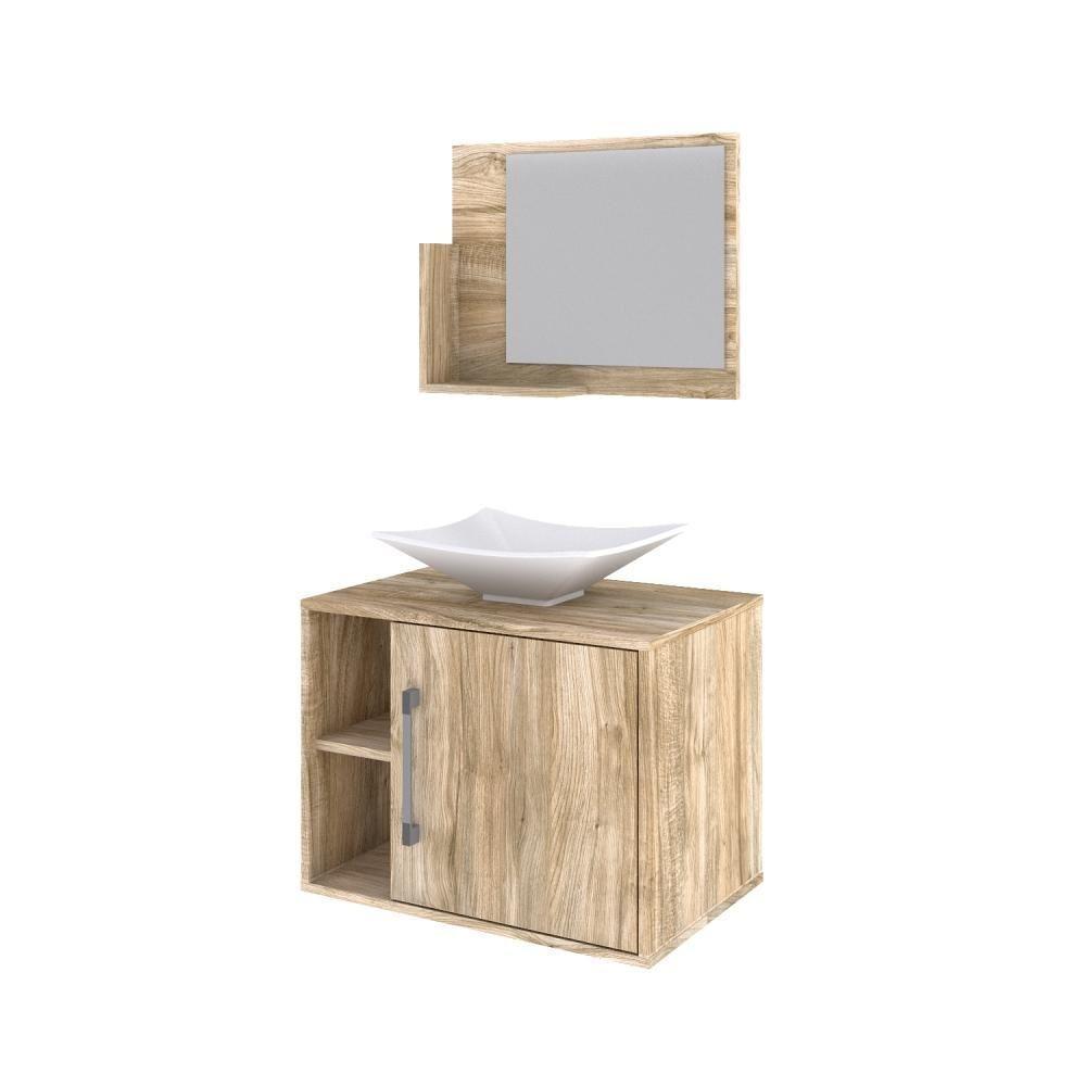 Conjunto Balcão C-cuba L38 E Espelheira Soft 600 Preto Onix C-snow Carvalho - 2