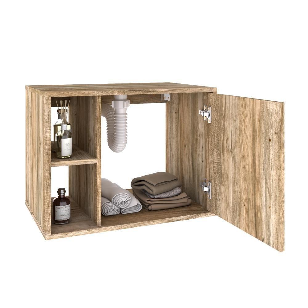 Conjunto Balcão C-cuba L38 E Espelheira Soft 600 Preto Onix C-snow Carvalho - 3