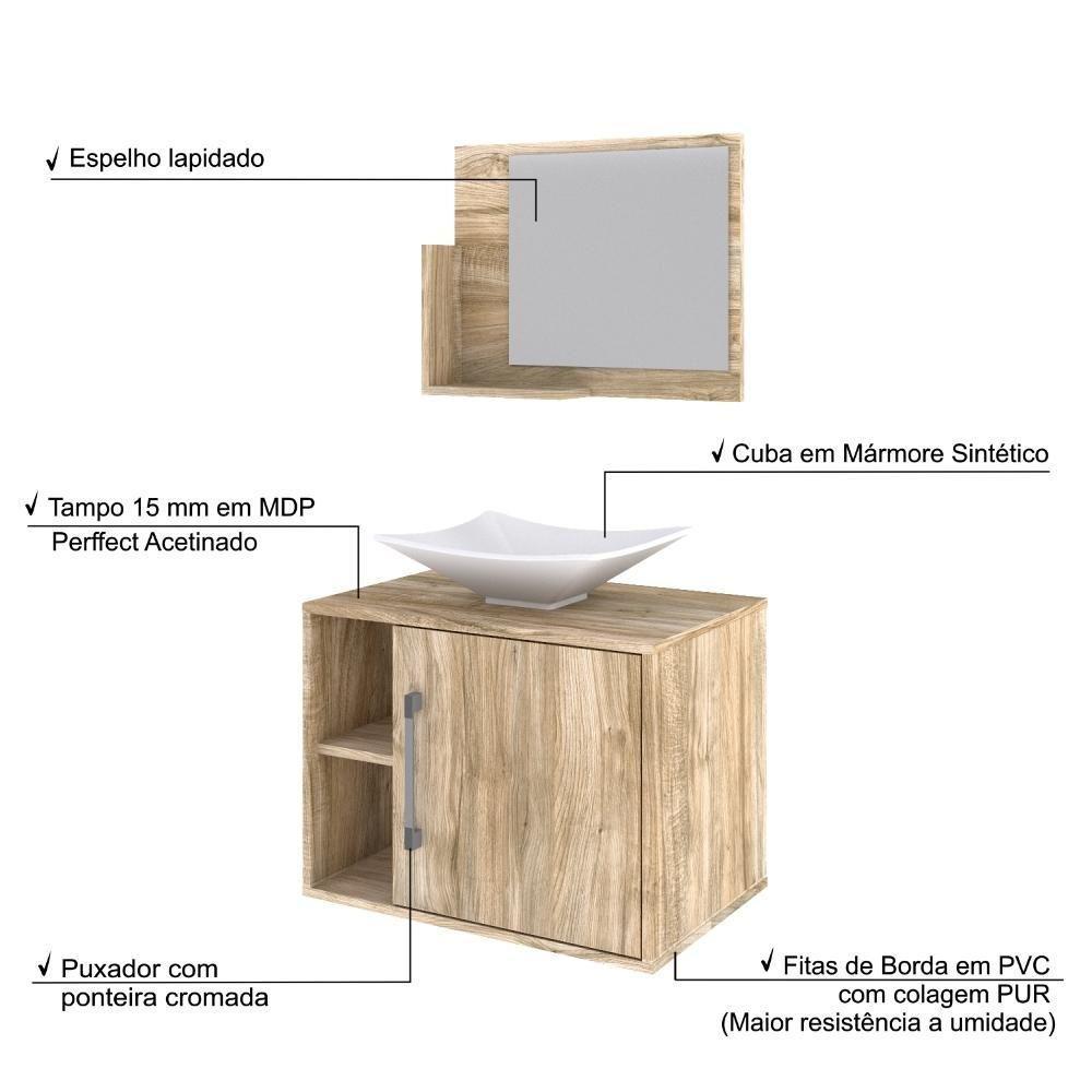 Conjunto Balcão C-cuba L38 E Espelheira Soft 600 Preto Onix C-snow Carvalho - 4