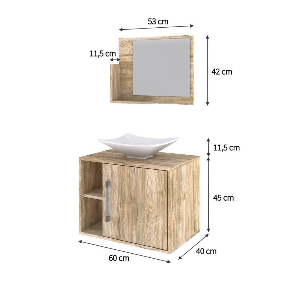 Conjunto Balcão C-cuba L38 E Espelheira Soft 600 Preto Onix C-snow Carvalho - 5