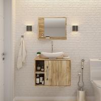 Conjunto Balcão C-cuba L38 E Espelheira Soft 600 Preto Onix C-snow Carvalho - 1