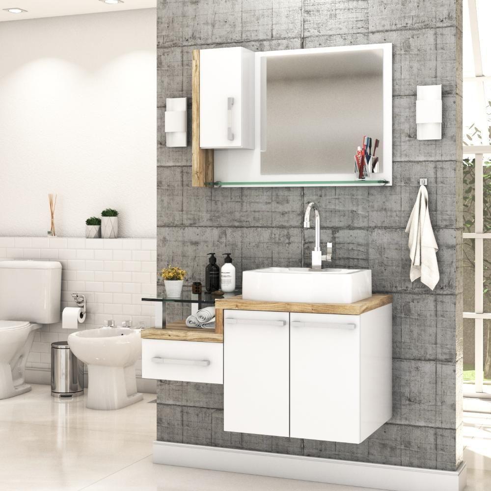 Conjunto Balcão C-cuba Aria 41 E Espelheira Legno 830 Branco Chess C-branco Chess Branco Chess C-carvalho - 1