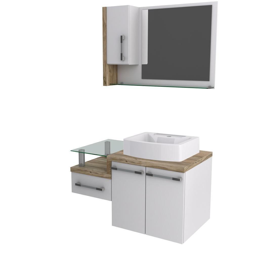 Conjunto Balcão C-cuba Aria 41 E Espelheira Legno 830 Branco Chess C-branco Chess Branco Chess C-carvalho - 2