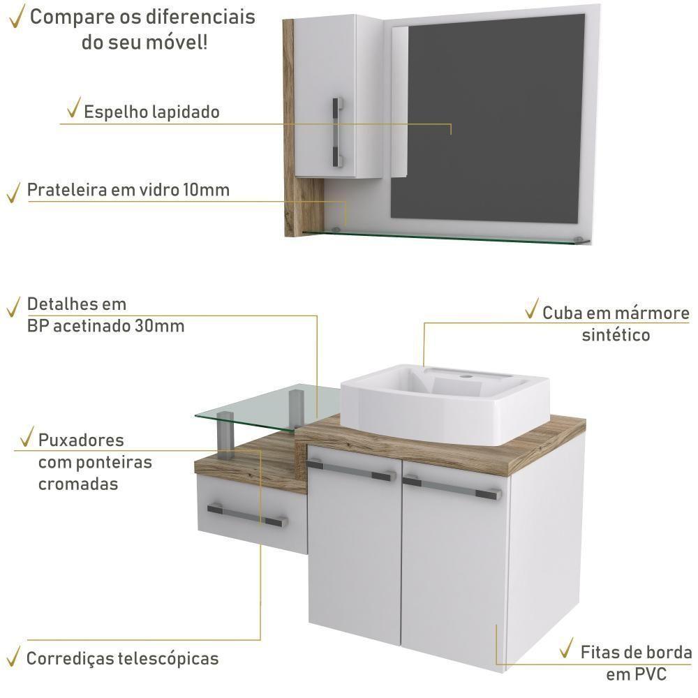 Conjunto Balcão C-cuba Aria 41 E Espelheira Legno 830 Branco Chess C-branco Chess Branco Chess C-carvalho - 5