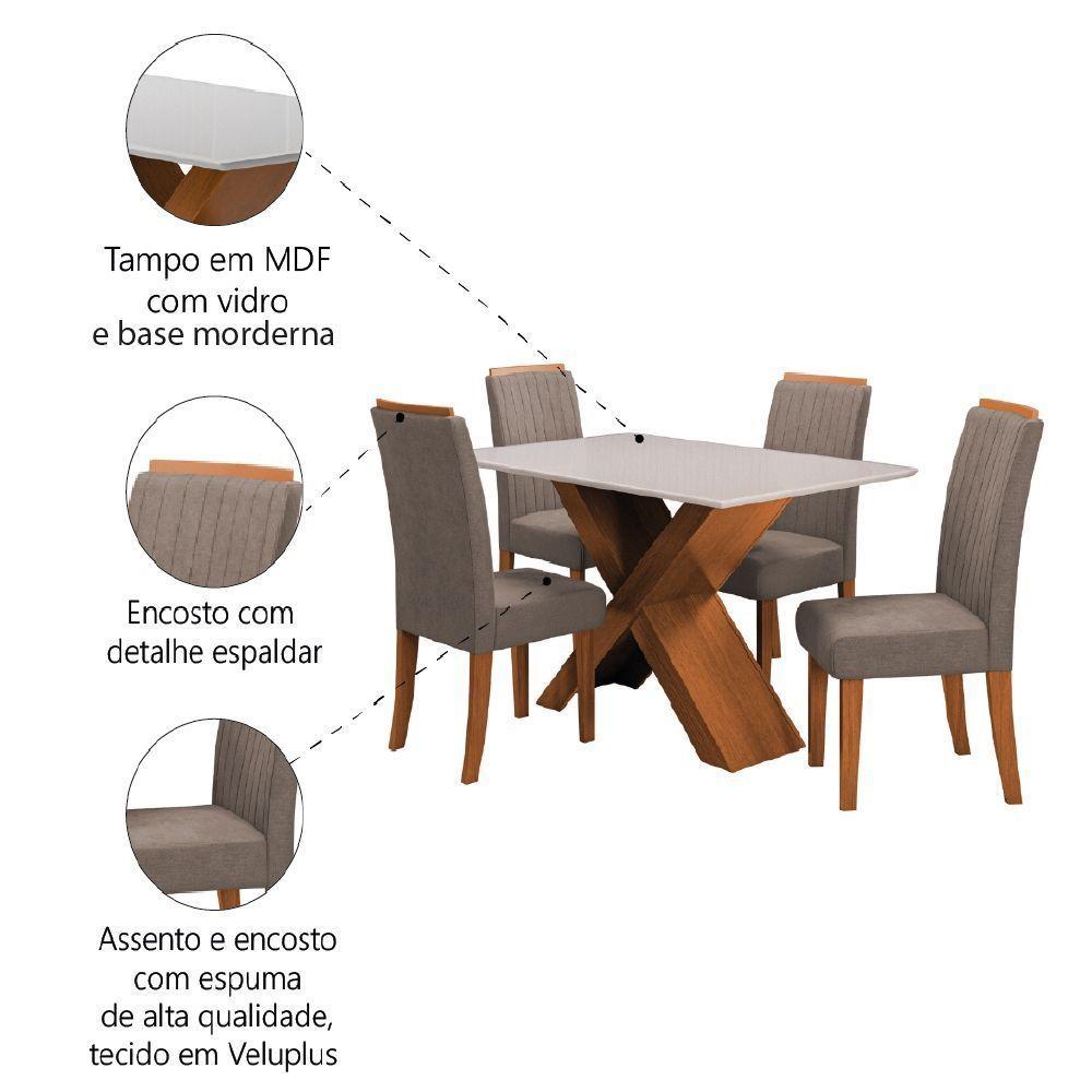 Conjunto Mesa de Jantar 1,36m Grécia com Tampo de Vidro 4 Cadeiras Creta - Dobuê - Madeirado/Mascavo - 5