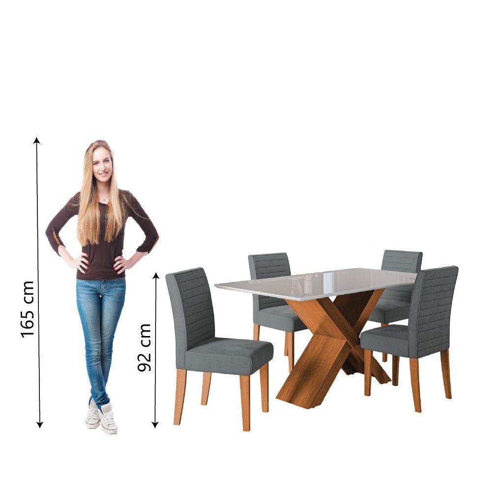 Conjunto de Mesa Sala de Jantar com Tampo de Vidro 1,36m Grécia 4 Cadeiras Creta Dobuê - Madeirado/Grafite - 6