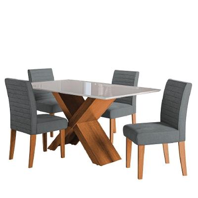 Conjunto de Mesa Sala de Jantar com Tampo de Vidro 1,36m Grécia 4 Cadeiras Creta Dobuê - Madeirado/Grafite