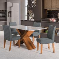 Conjunto de Mesa Sala de Jantar com Tampo de Vidro 1,36m Grécia 4 Cadeiras Creta Dobuê - Madeirado/Grafite - 2