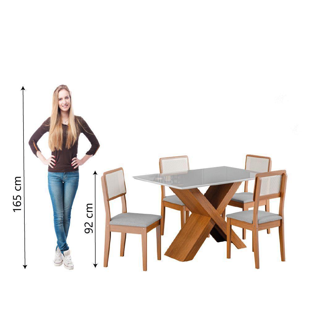 Conjunto de Mesa para Sala de Jantar Grécia 1,36m com Tampo de Vidro e 4 Cadeiras Santiago - Dobuê Madeirado / Cinza - 6
