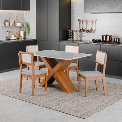 Conjunto de Mesa para Sala de Jantar Grécia 1,36m com Tampo de Vidro e 4 Cadeiras Santiago - Dobuê Madeirado / Cinza