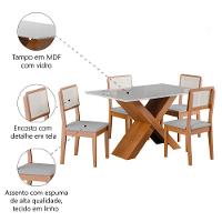 Conjunto de Mesa para Sala de Jantar Grécia 1,36m com Tampo de Vidro e 4 Cadeiras Santiago - Dobuê Madeirado / Cinza - 5