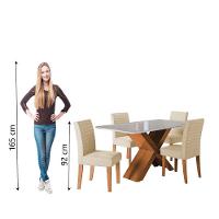Conjunto de Mesa Sala de Jantar Grécia com Tampo de Vidro 1,36 m e 4 Cadeiras Creta Dobuê – Madeirado / Bege - 6