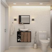 Conjunto Balcão C-cuba L38 E Espelheira Soft 600 Preto ônix C-carvalho Dark Preto ônix C-nogal - 1