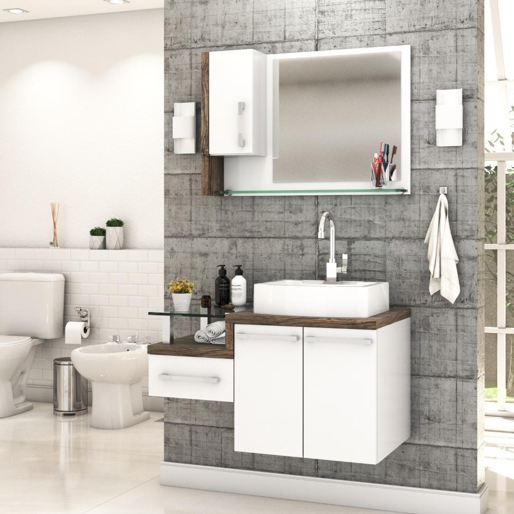 Conjunto Balcão C-cuba Aria 41 E Espelheira Legno 830 Branco Chess C-carvalho Branco Chess C-carvalho Dark - 1