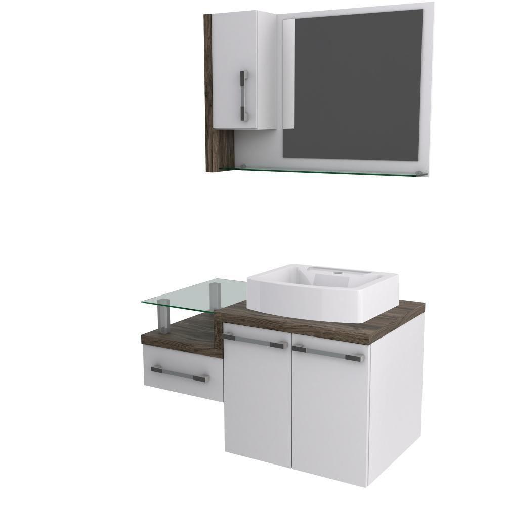 Conjunto Balcão C-cuba Aria 41 E Espelheira Legno 830 Branco Chess C-carvalho Branco Chess C-carvalho Dark - 2