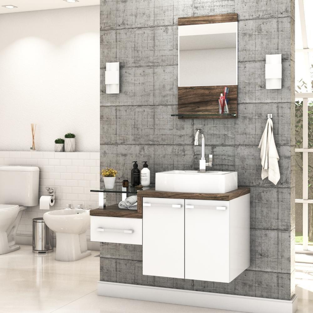 Conjunto Balcão C-cuba Aria 41 E Espelheira Legno 831 Branco Chess C-carvalho Branco Chess C-carvalho Dark - 1