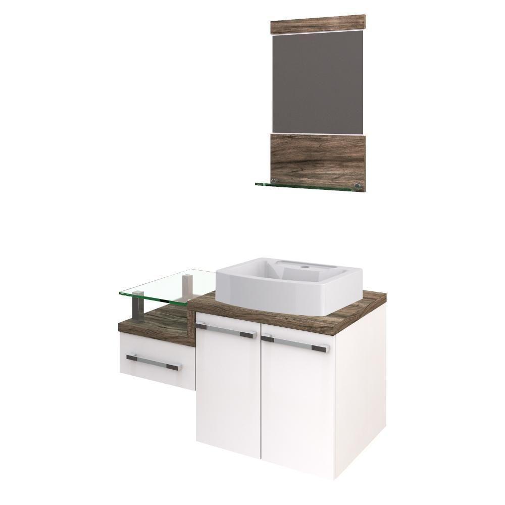 Conjunto Balcão C-cuba Aria 41 E Espelheira Legno 831 Branco Chess C-carvalho Branco Chess C-carvalho Dark - 2