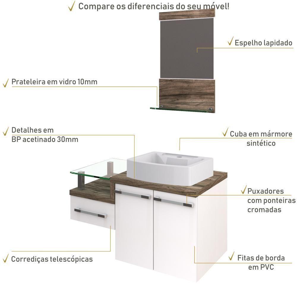 Conjunto Balcão C-cuba Aria 41 E Espelheira Legno 831 Branco Chess C-carvalho Branco Chess C-carvalho Dark - 5