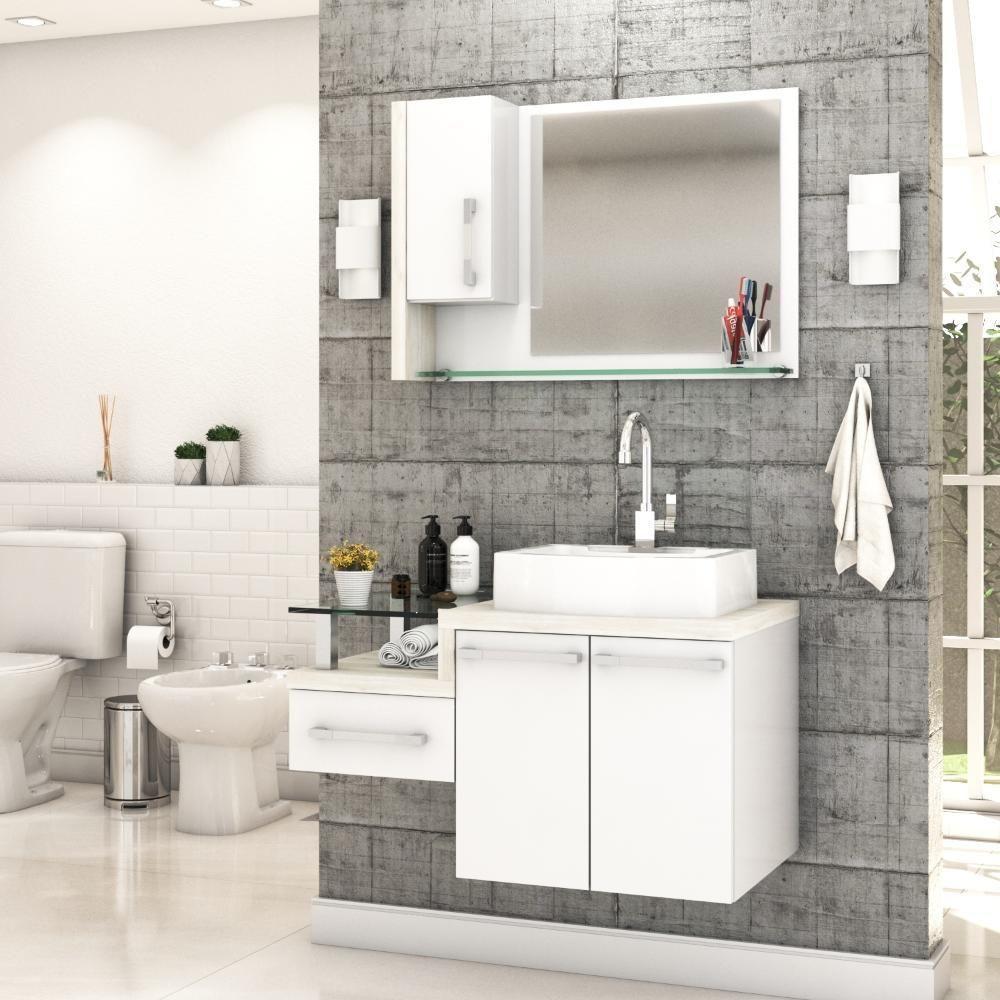 Conjunto Balcão C-cuba Aria 41 E Espelheira Legno 830 Branco Chess C-preto ônix Branco Chess C-snow - 1