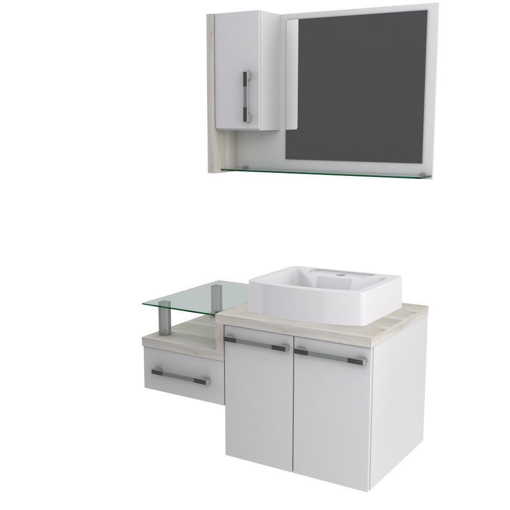 Conjunto Balcão C-cuba Aria 41 E Espelheira Legno 830 Branco Chess C-preto ônix Branco Chess C-snow - 2