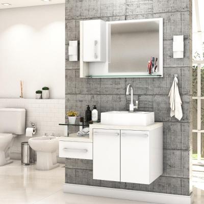 Conjunto Balcão C-cuba Aria 41 E Espelheira Legno 830 Branco Chess C-preto ônix Branco Chess C-snow