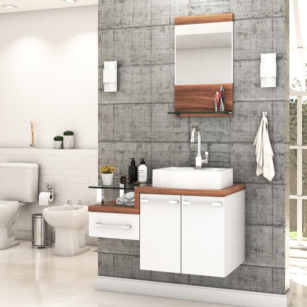 Conjunto Balcão C-cuba Aria 41 E Espelheira Legno 831 Branco Chess C-carvalho Dark Branco Chess C-nogal - 1