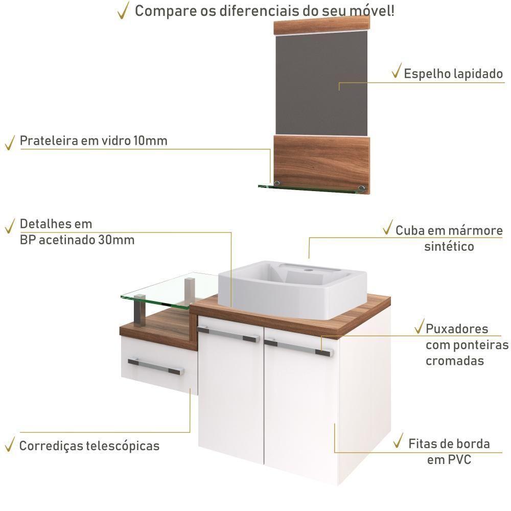 Conjunto Balcão C-cuba Aria 41 E Espelheira Legno 831 Branco Chess C-carvalho Dark Branco Chess C-nogal - 5